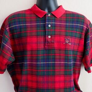 Vintage Polo Ralph Lauren Tartan Plaid Polo Shirt USA Made 90s XL Red Golf Crest